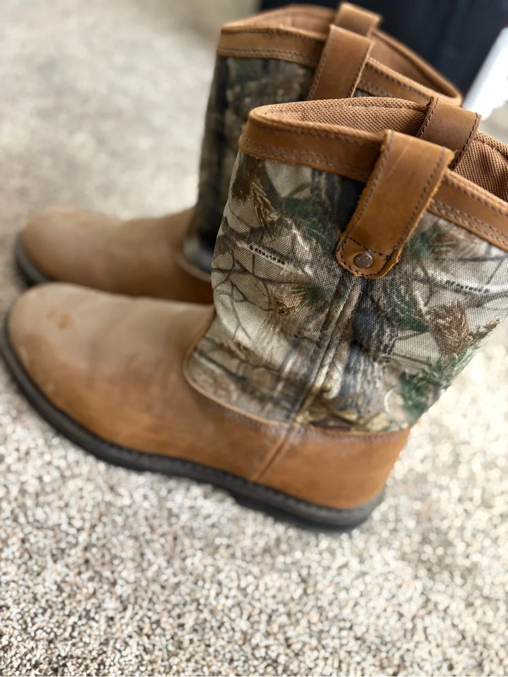 Men's Waterproof Work Boots with Camo Shaft - Brown